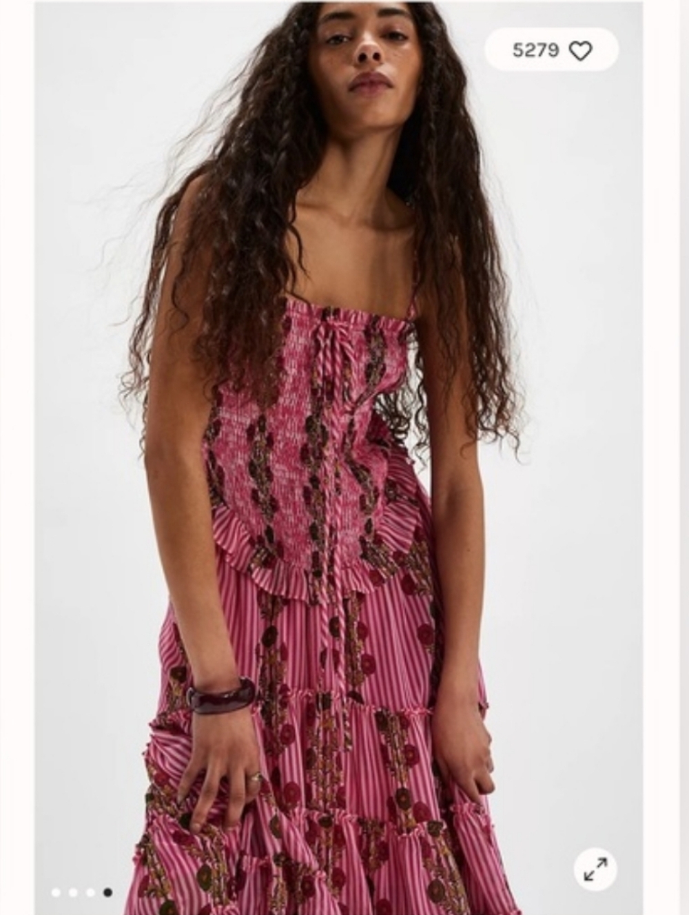 Free People Alejandra Pink Floral Smocked Midi Dress